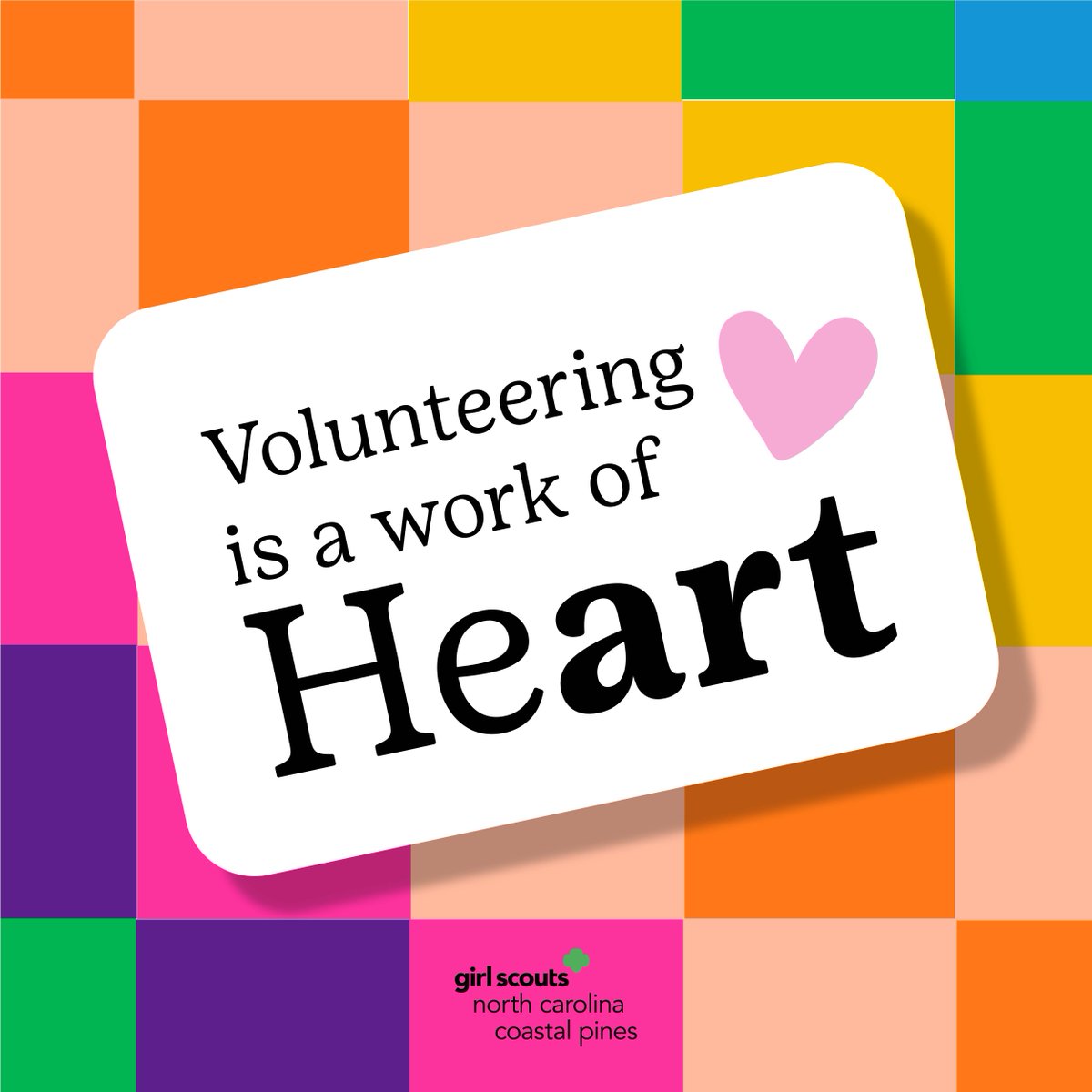 Volunteering is a work of heArt! Happy Volunteer Appreciation Month to all of our outstanding volunteers. This month we recognize your dedication to the Girl Scout movement, and the heart that you put into to every event, meeting, camping trip, and more! Thank you, volunteers!❤️