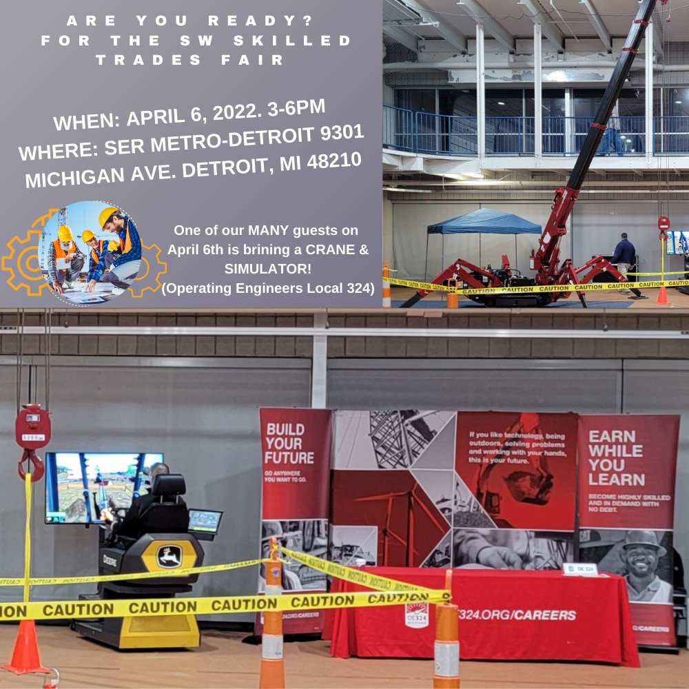 sermetro's tweet photo. SER Metro-Detroit is hosting a Skilled Trades Fair - FREE, open to the community, all ages!
Wednesday, April 6th from 3-6pm  
5200 Stecker St Dearborn, MI 48126. 

Join us for resume workshops, hands-on activities, refreshments, and more!
RSVP! https://t.co/Q1JM3GSaPb https://t.co/hQOqeqlpZy