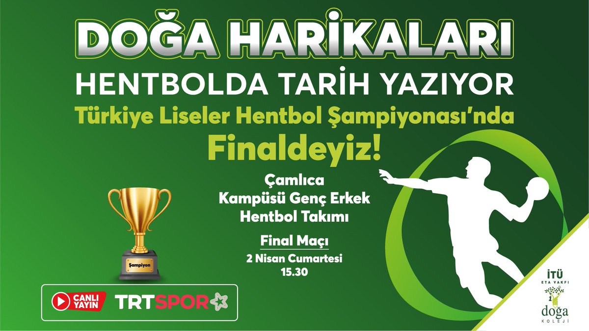 GURURLUYUZ🏆
“Türkiye Liseler Hentbol Şampiyonası Türkiye Finali”ndeyiz. Çamlıca Kampüsü Genç Erkek Hentbol Takımımıza final maçında başarılar dileriz. Gönlümüz sizinle! 💚