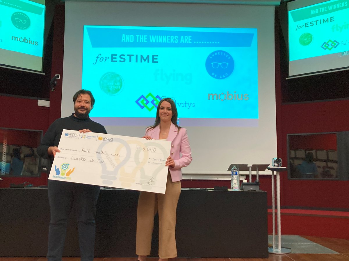 iesegnetwork's tweet photo. 🏆 Remise des #prix de l'#Entrepreneur #IESEG 2022 : #LunettesDeZac et #forESTIME récompensés ! 
👏Félicitations aussi aux autres finalistes et un grand merci à @Theo_Rbc et  Raphaël Di Meglio pour leur intervention !
#Contest #IESEGNetwork #Startup #Entrepreneurship https://t.co/ToU4eErqza