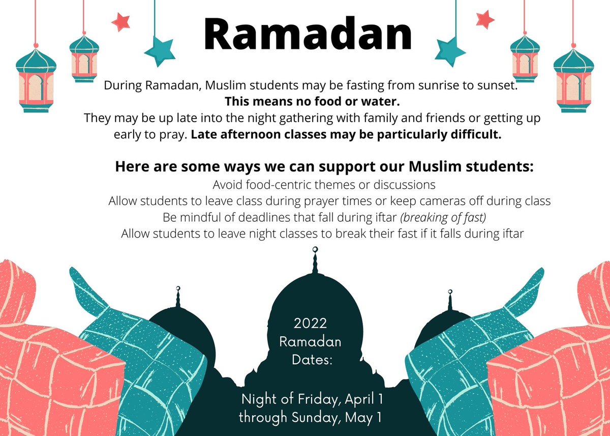 SJUEnglish's tweet photo. Ramadan Mubarak!

Faculty, here are simple ways to support Muslim students as they observe Ramadan this month. https://t.co/rGfhoM5Nvz