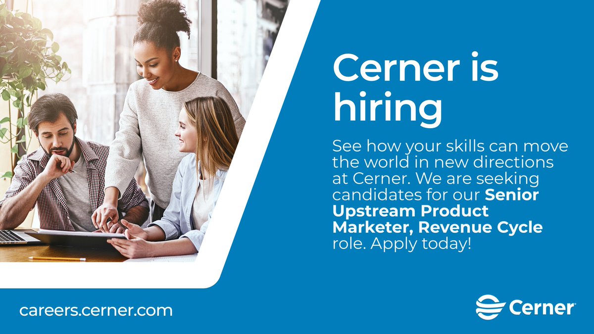 Imagine where your abilities can lead us as we work to deliver a better tomorrow for people and populations around the globe. Visit the careers site today to find your new opportunity. #CernerCareers careers.cerner.com/job/79760BR