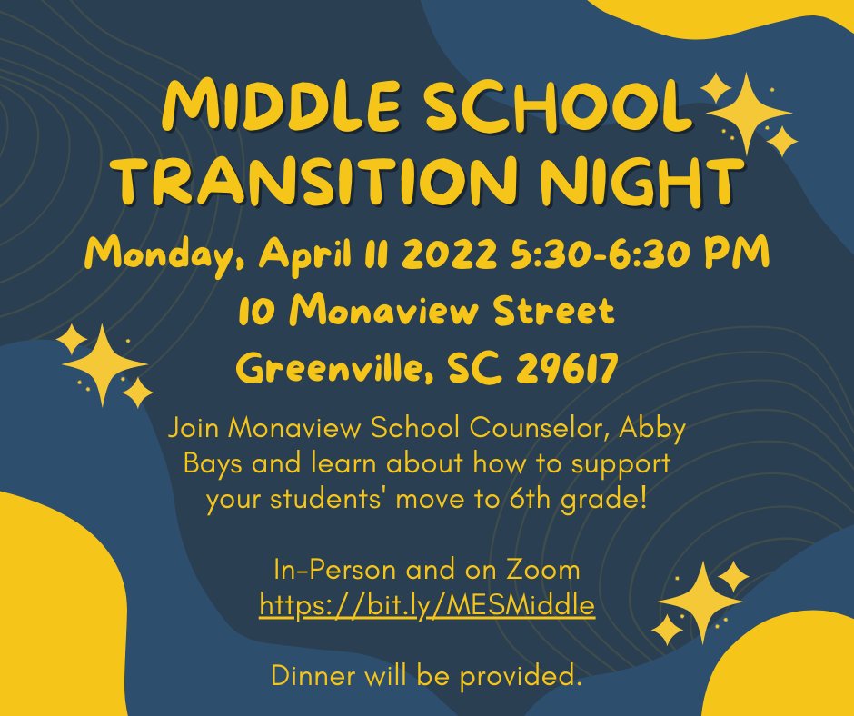 abbaysss's tweet photo. .@monaviewes 5th grade families!

On Monday, April 11th from 5:30-6:30 PM we are inviting you all to campus to join us for our Middle School Transition Night.  Dinner will be provided.

Families can also attend on Zoom: https://t.co/d3B6jQdnAS

#MonaviewMoments #MonaviewontheMap https://t.co/628uYpphuG
