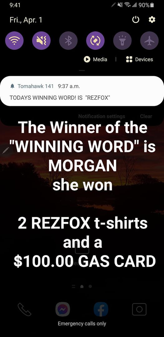 Congratz to Morgan.. in record time she sent in the "WINNING WORD"... play to win on Tomahawk141 .. #tomahawk141 #rezfox #SupportNativeBusiness