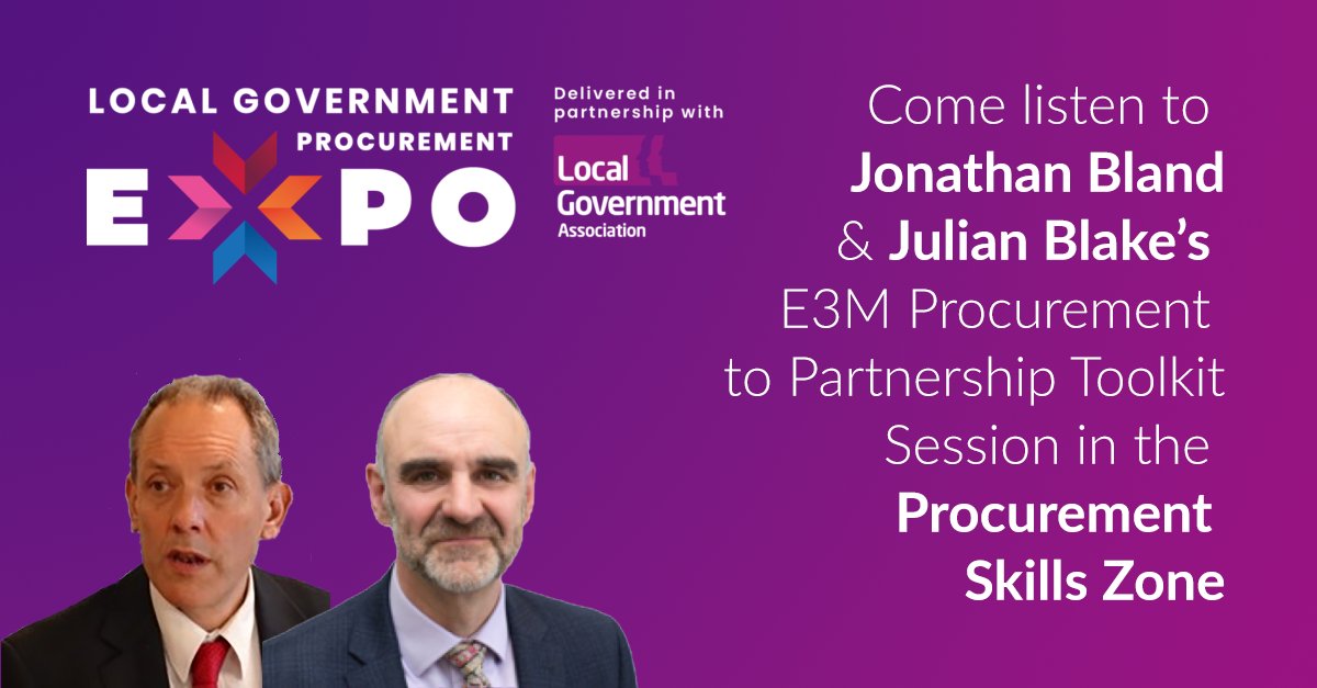 Head to #LGPE2022 for the E3M Procurement to Partnership Toolkit session in the #procurementskillszone bit.ly/38kcLCu and hear Jonathan Bland, Social Business International and Julian Blake, Stone King on this resource partnership-based approach resource.
