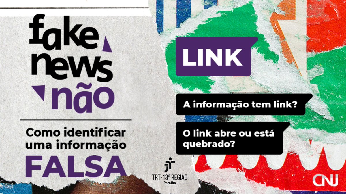 TRT13PB's tweet photo. 📢 É HOJE! Vamos nos unir em um grande movimento pelo fim das fake news? Participe da mobilização #FakeNewsNão, a partir das 11h. Vamos dar dicas de checagem de informações e alertas sobre o tema. Participe! Use a hashtag #FakeNewsNão https://t.co/O4yB1KPh01
