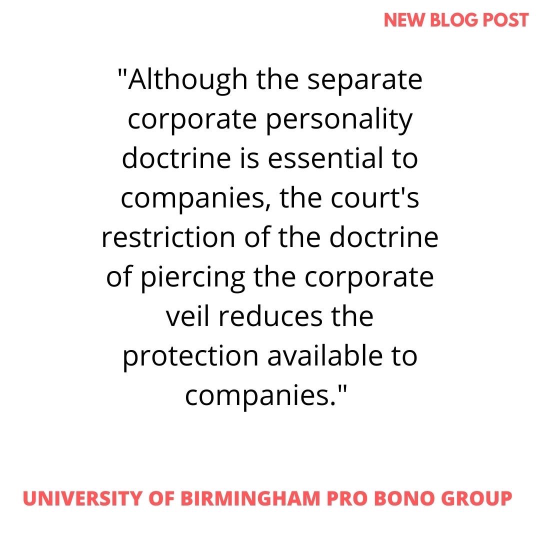 UoBProBono's tweet photo. This week's blog focuses on holding companies accountable in a company law context. This blog discusses the doctrine of separate corporate personality and the doctrine of piercing the corporate veil. It discusses famous cases such as Prest and Petrodel as well as the Solomon case https://t.co/MdjNcOEAzi
