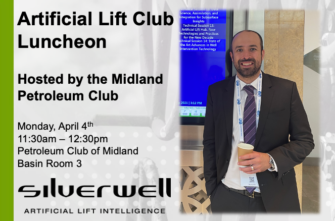 Reminder! Silverwell is sponsoring the next Artificial Lift Club Luncheon, hosted by the Midland Petroleum Club. Be sure meet Simon Suarez, our Western Hemisphere Sales Manager. 

RSVP today!

#Silverwell #GasLift #DIAL #OilandGas #Midland
