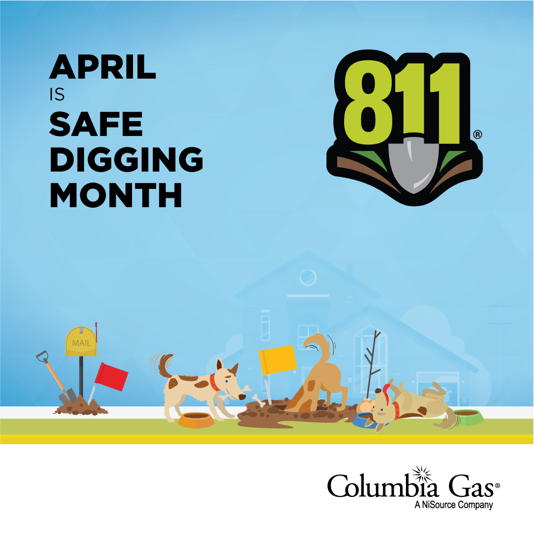 ColumbiaGasPA's tweet photo. April is National Safe Digging Month. 

Please contact 811 at least 3 Business Days before digging or visit https://t.co/jTLc02KzNk  before your project begins!  

#811 #CallBeforeYouDig #SafeDigging #SafeDigMonth https://t.co/UbXHgrZAKO