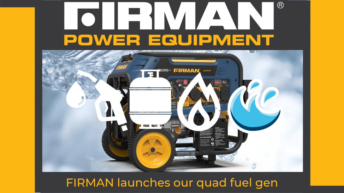 FIRMANPower's tweet photo. Join us for another episode of
FIRMAN FACTS today at 12:30pm
Subject today:
FIRMAN launches our quad fuel generator
#FIRMANLiveStream #FIRMANCleanPower #FIRMANGenerators https://t.co/xK7bTOLOvK