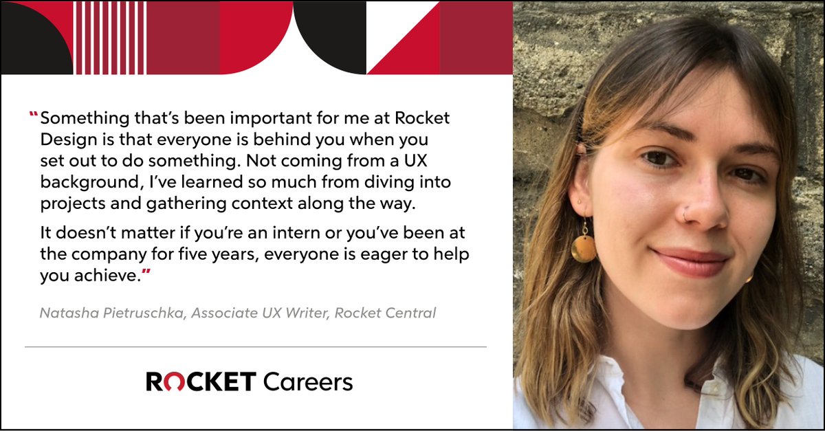 rocketdesign's tweet image. Want a glimpse into the support system at #RocketDesign? Let’s hear what Natasha Pietruschka, Associate UX Writer, has to say about her experience joining Rocket Design as a new UX Writer. #RocketDesignTeamMemberSpotlight