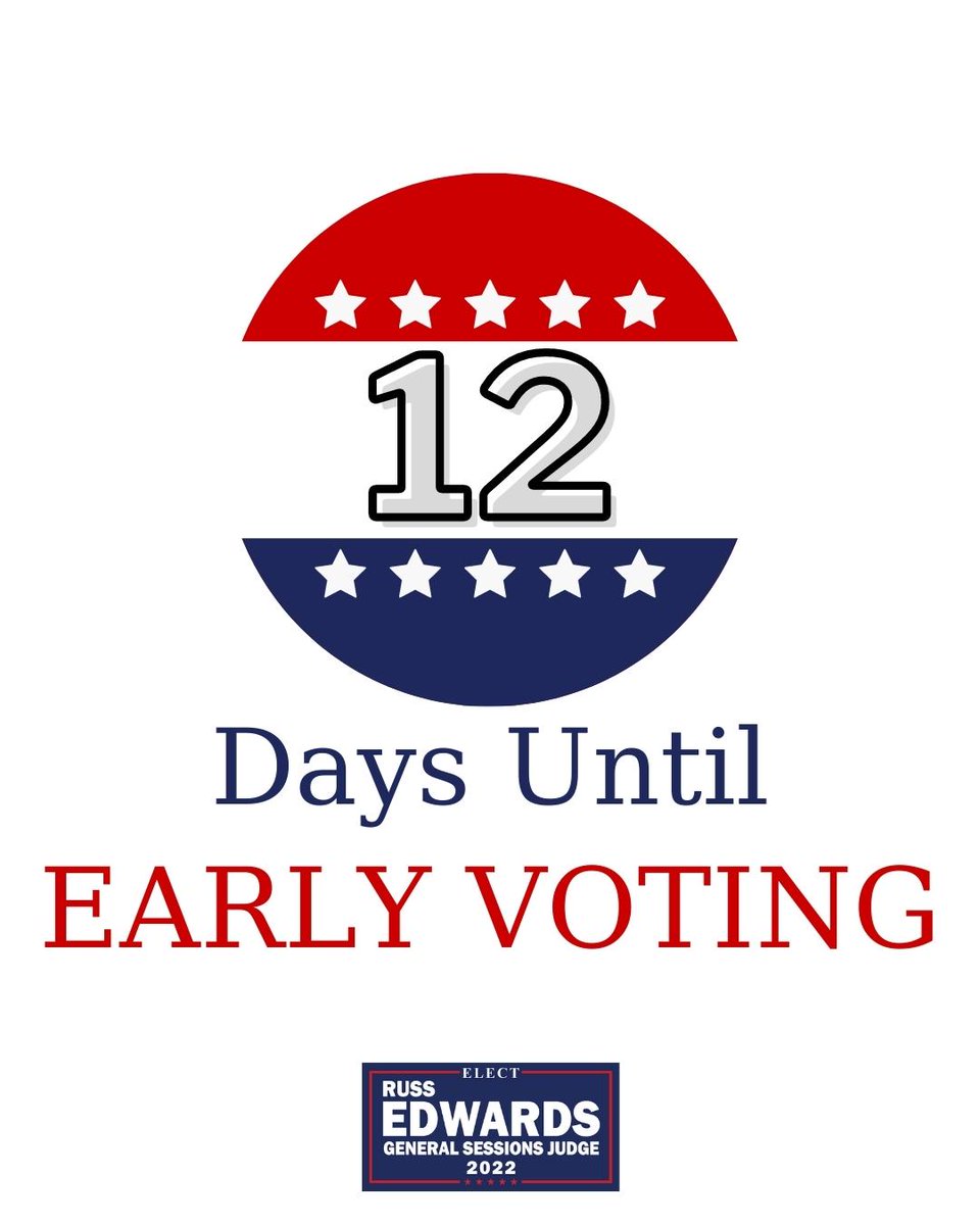RussEdwards2022's tweet photo. In just 12 short days, early voting will be underway for the Sumner County primary elections! Make your voice heard - early voting starts on April 13th! Find out where to vote at https://t.co/rOw8zTZV0f. #electrussedwards #sumnercountytn https://t.co/UEBKwKhOop