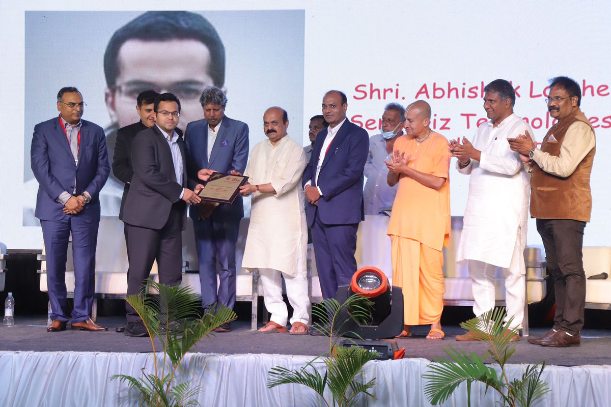 Belagavi based SenseGiz wins Enterprise of the Year- Technology category award by TiE. Award presented by Karnataka CM Bommai and Cricket  Legend Kapil Dev <a href="/sensegiz/">SenseGiz Technologies</a>