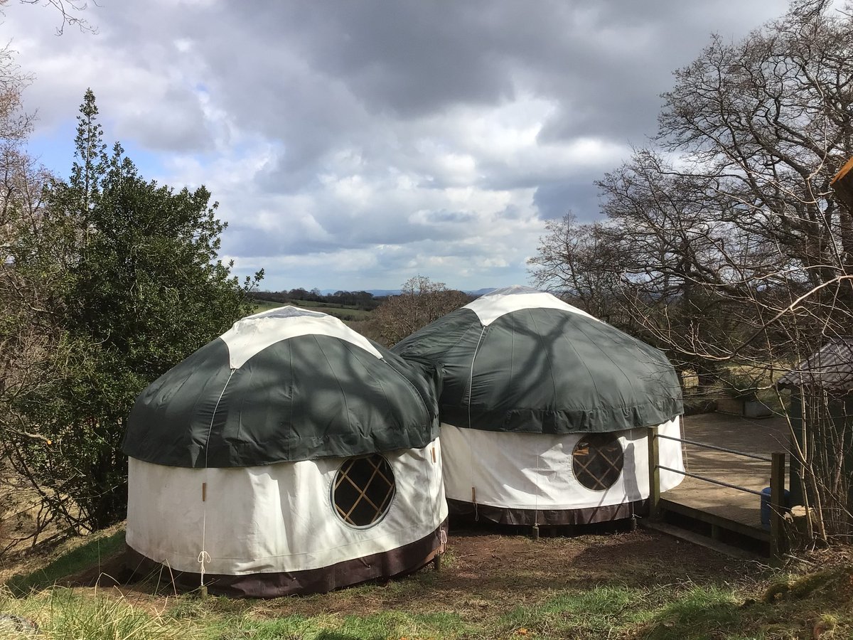 Today we are finishing the refurbishment of our conjoined yurts. Love the brilliant blue ceiling liner! Perfect #Glamping spot for #families with children in the #BlackMountains #OlchonValley