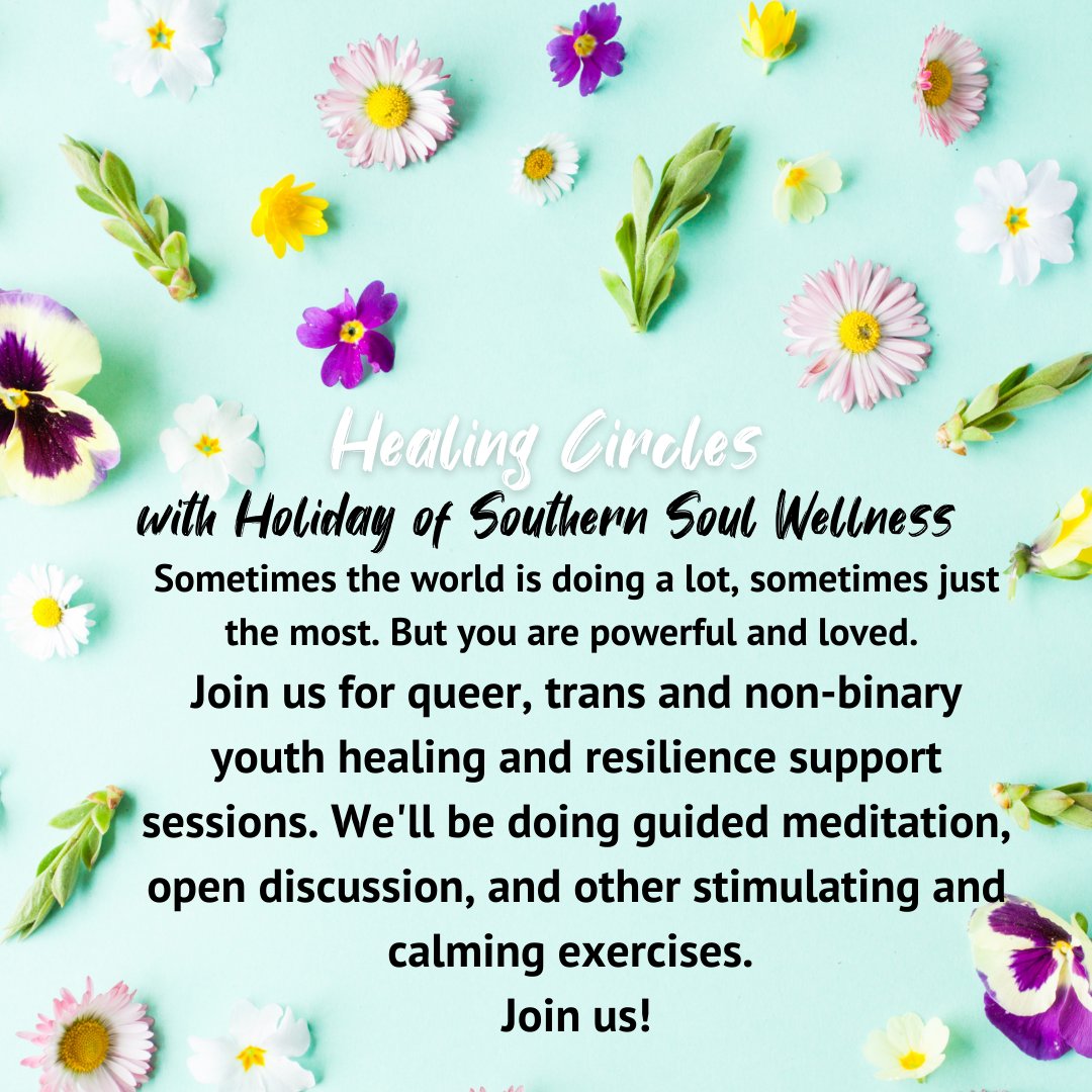 Healing Circles for April will be held on zoom at 5pm after one hour of discord chat. Sign up for these sessions at tinyurl.com/youthhealingci… and receive a $20 virtual giftcard for attending!