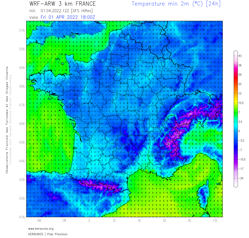 Au niveau des minimales de samedi, le gel gagne du terrain mais reste modéré sur une partie du pays à la faveur du ciel couvert et du vent. -2 à -3°C possible sur le nord-ouest en plaine. 