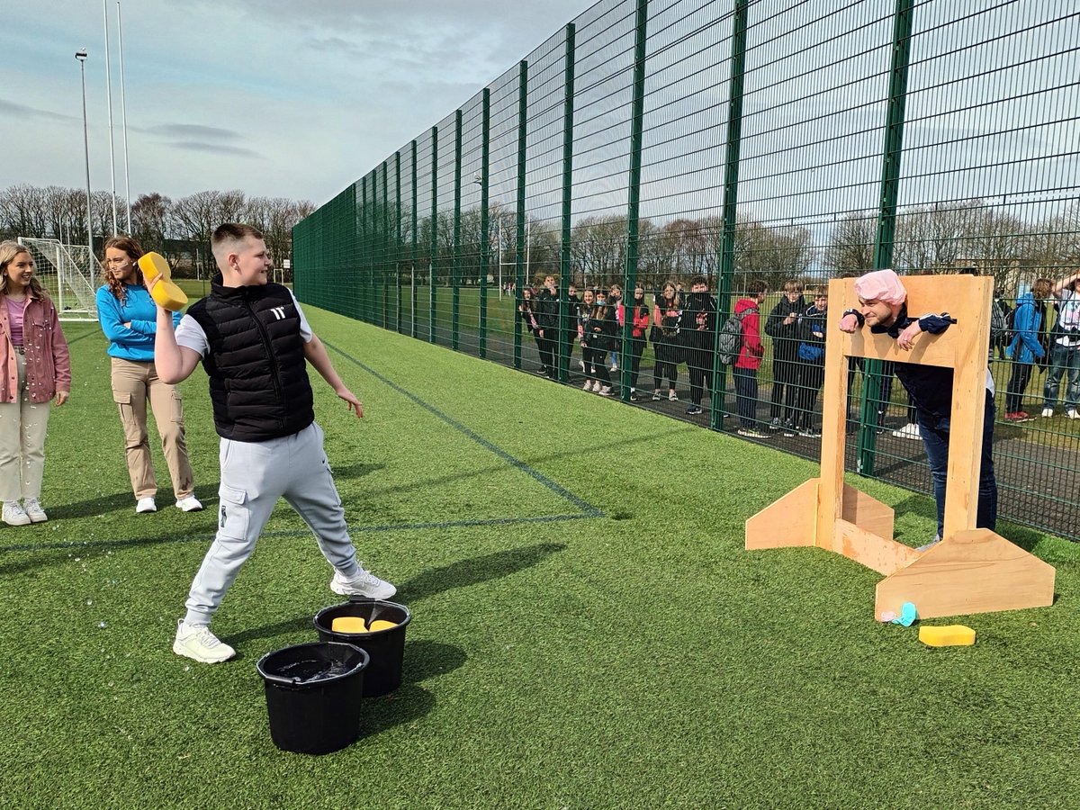 MarrColOfficial's tweet photo. Wrapped up the term with a charity fundraiser.  Thanks to our 'volunteer' staff for being good sports at Soak the Teacher and well done to the senior boys who were victorious for the second time this year against the senior girls.  Have a fab break everyone 💜💛 https://t.co/vZ9iBKnuRn