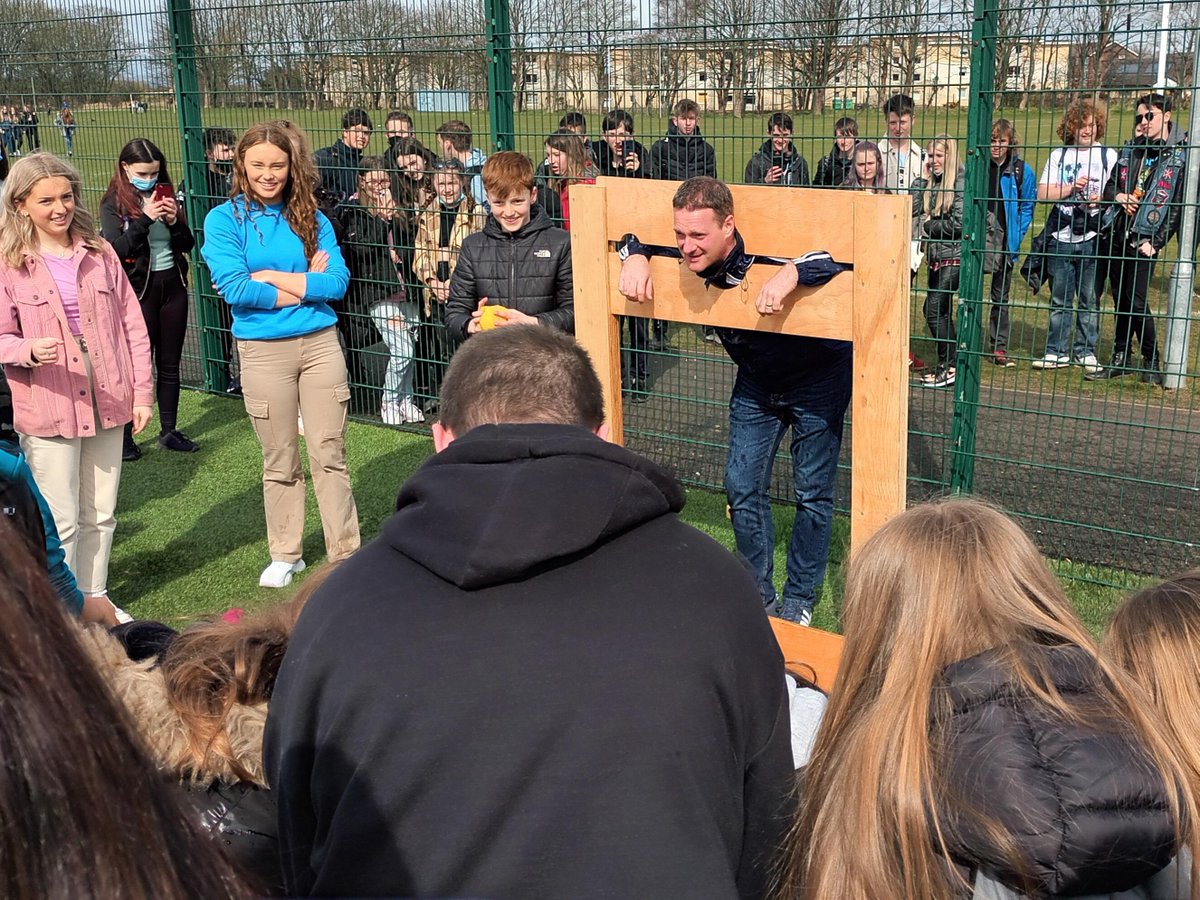 MarrColOfficial's tweet photo. Wrapped up the term with a charity fundraiser.  Thanks to our 'volunteer' staff for being good sports at Soak the Teacher and well done to the senior boys who were victorious for the second time this year against the senior girls.  Have a fab break everyone 💜💛 https://t.co/vZ9iBKnuRn