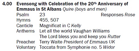 StACathChoirs's tweet photo. Evensong at 4pm is a celebration of the 20th anniversary of @EmmausUK in St Albans. Including music by #BryanKelly and #RalphVaughanWilliams. All are welcome. https://t.co/xqxFkWoBM2