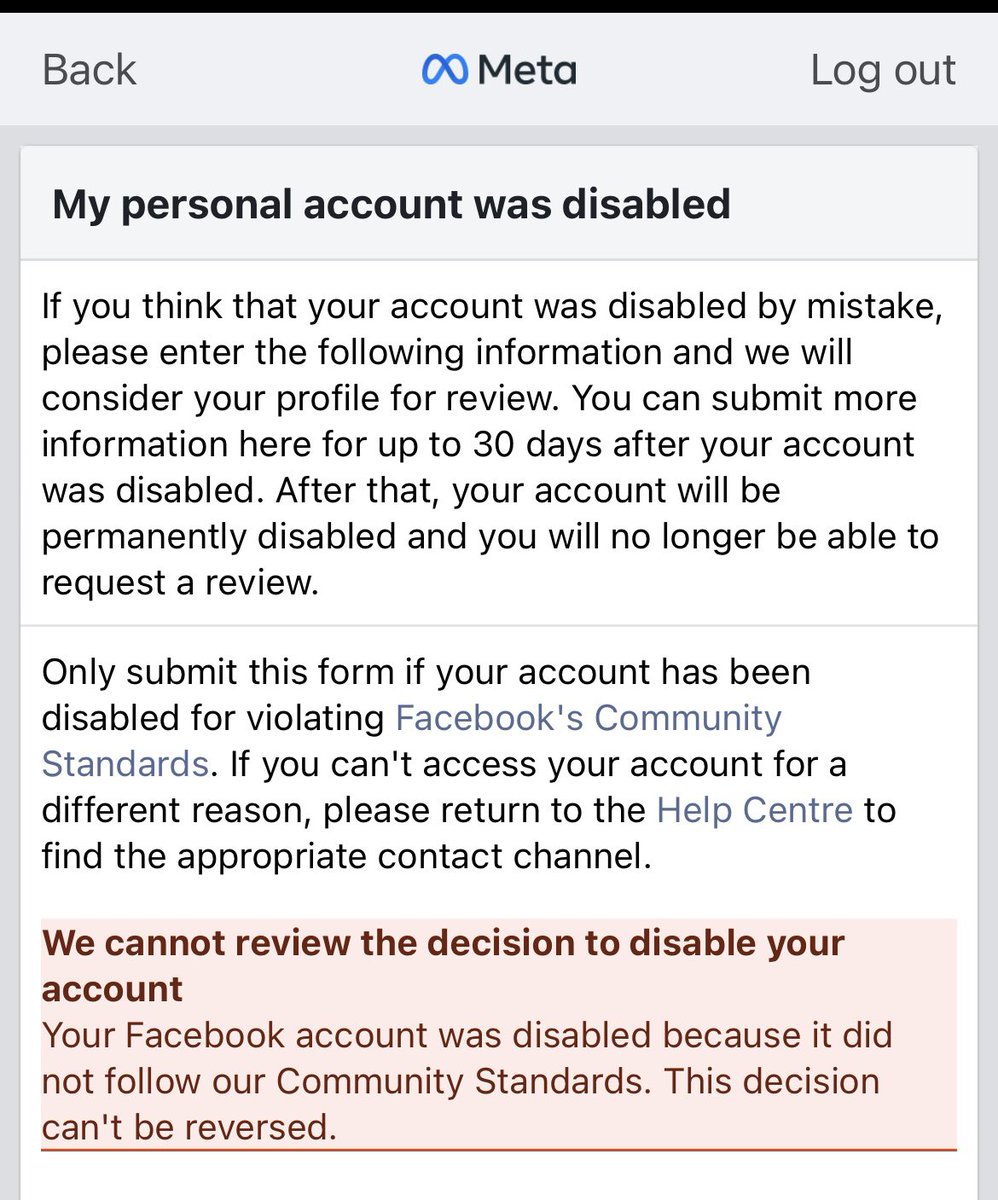 susierunz's tweet photo. So I appear to be one of many who’s Facebook account has been mysteriously disabled for no reason today, with no way of appealing it 😡
What is going on @Meta ? #facebookdisabledme #Facebook #facebookdisabled https://t.co/vy6PILjjNX