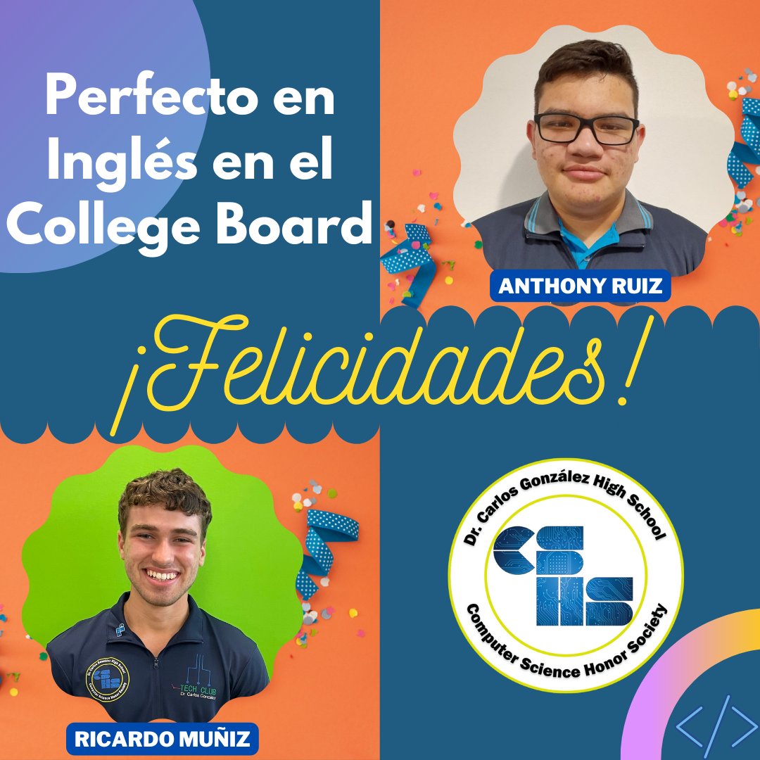 techclubdcg's tweet photo. Dos de nuestros integrantes obtuvieron puntuación perfecta en inglés en la prueba de Admisión Temprana del College Board.
Ricardo y Anthony nos sentimos sumamente orgullosos de ustedes.  ¡Felicidades!
#losdurosdelosduros
#TechPower 
#techboys https://t.co/Vk2S1QAojj