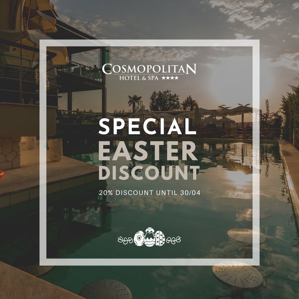 ✨ FEW DAYS LEFT! 20% discount on the early booking offer, with flexible cancellation policy. Choose for your vacation the beautiful coastal area of Katerini, Greece.

BOOK NOW: cutt.ly/dDTXZTp

#cosmopolitanhotel #easter #vacation #katerini #greece #ebd #early #booking