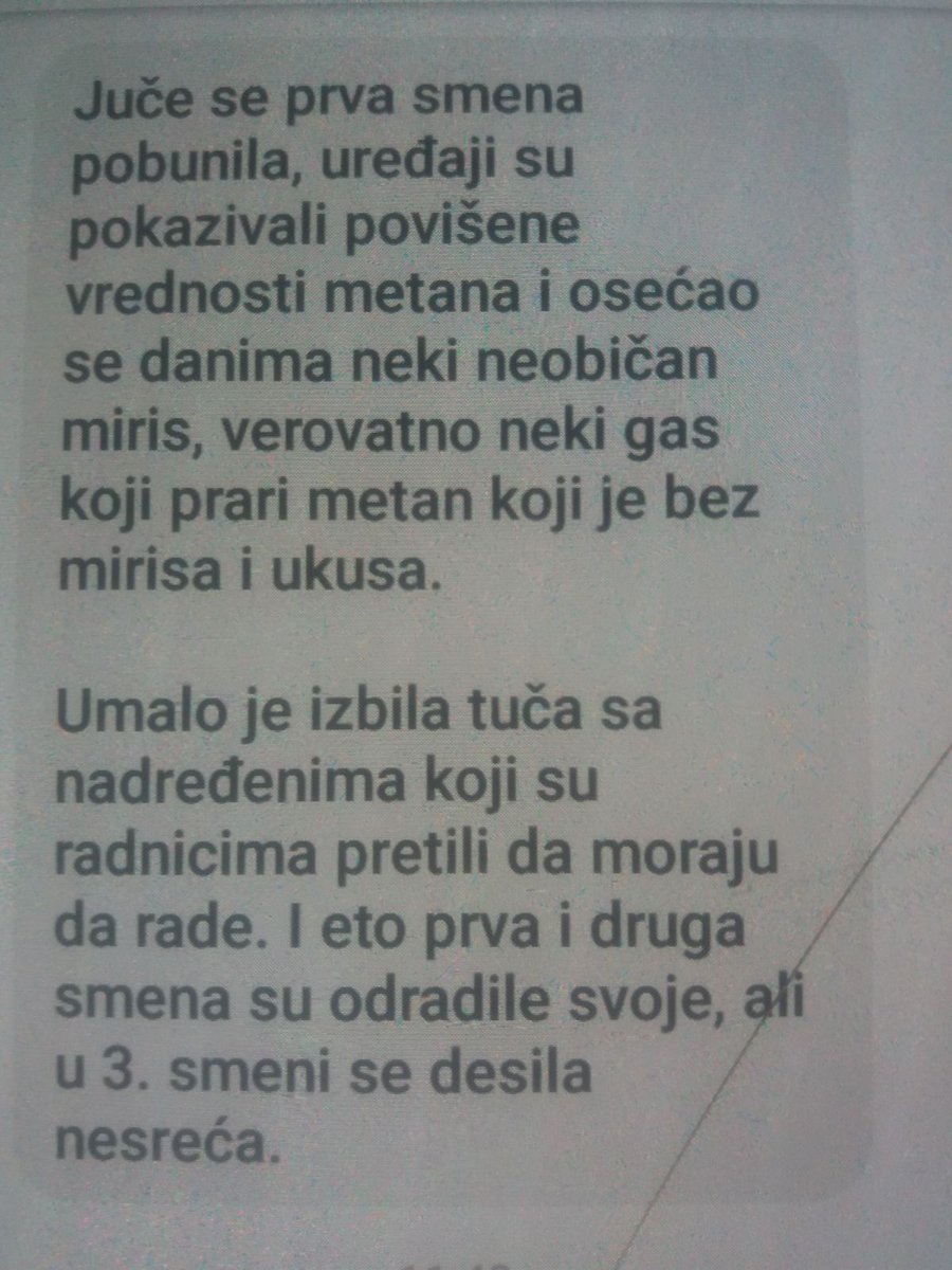 Nemar nadređenih je doveo do eksplozije metana. Juče je prva smena bila u pobuni jer se osećao nepoznati miris. Delite. Ako neko od novinara želi kontakt dobiće ga.