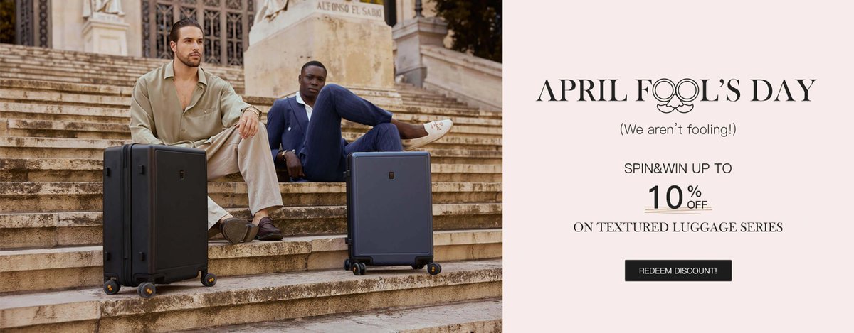 Level8Group's tweet photo. April foolโs Day ๐
(We arenโt fooling)๐คฉ
SPIN&WIN UPTO 10% OFF๐ฅฐ
On Textured Luggage Series๐ฑ
๐ https://t.co/dea8HQs59n
#Level8Cases #Level8Luggage #luggage #LuggageItem #TravelBlogger #travel #travelgram #goldenhour #sunset #traveling #luggage #welldressed #trendy #trip #NYC https://t.co/p2ZUFzQyt4