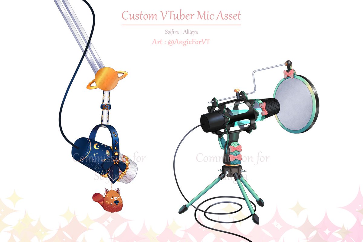 AngieForVT's tweet photo. 🎤 Previous batch of Vtuber custom mic assets!~ 
This was a really fun batch! I had so much fun designing all the elements!
#VTuberAssets #vtubercommissions https://t.co/Oc135FCv05