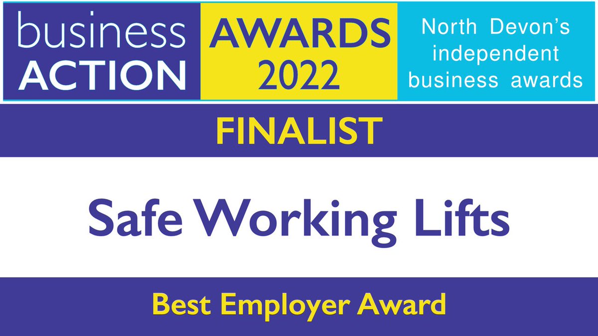 swlifts's tweet photo. Safe Working Lifts are pleased to announce that we've been chosen as a Finalist for the 'Best Employer Award' hosted by North Devon Independent Business Awards! 

We will be attending the Awards Event on Thursday 19th May and would like to wish all finalists the best of luck! 🥳 https://t.co/u6awbwNpcx