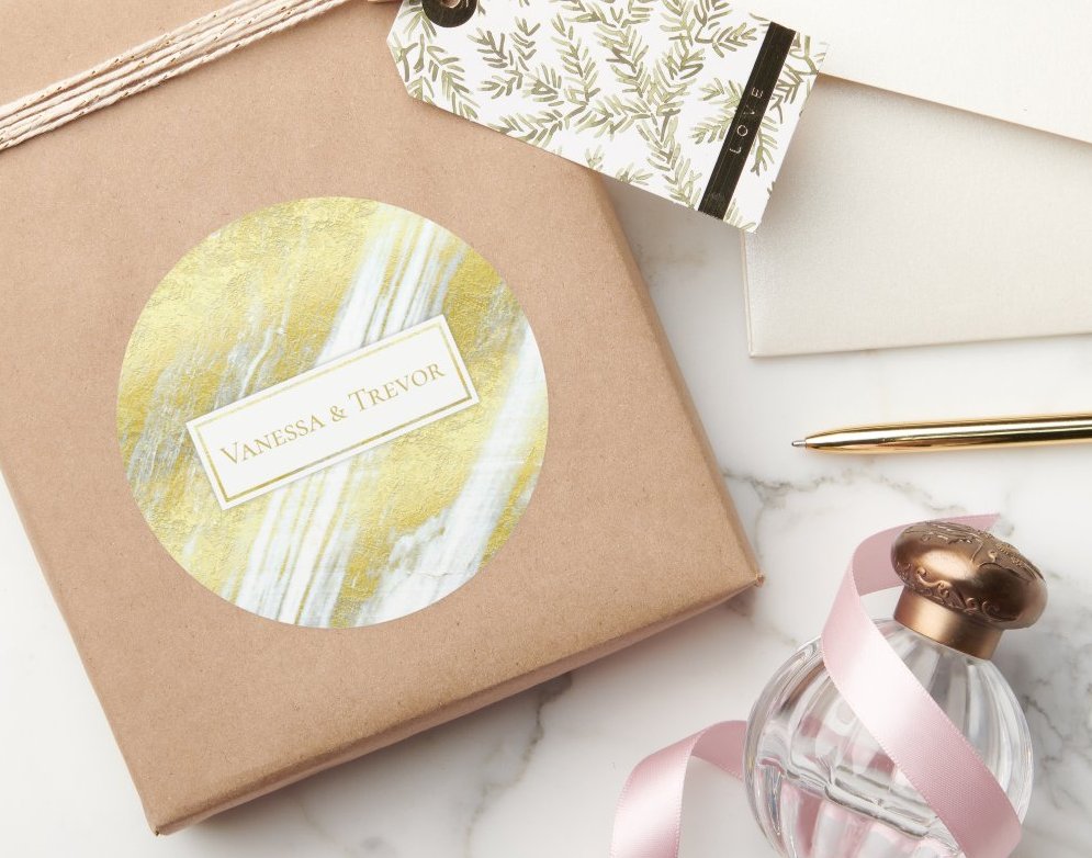 M17Minutes's tweet photo. Gold foil marble sticker - 15% off with code DAYOFWEDDING  https://t.co/QhF4YF6Wjt via @zazzle #goldwedding #goldsticker #weddingdesign #personalizedsticker https://t.co/t4PVeR2IMF