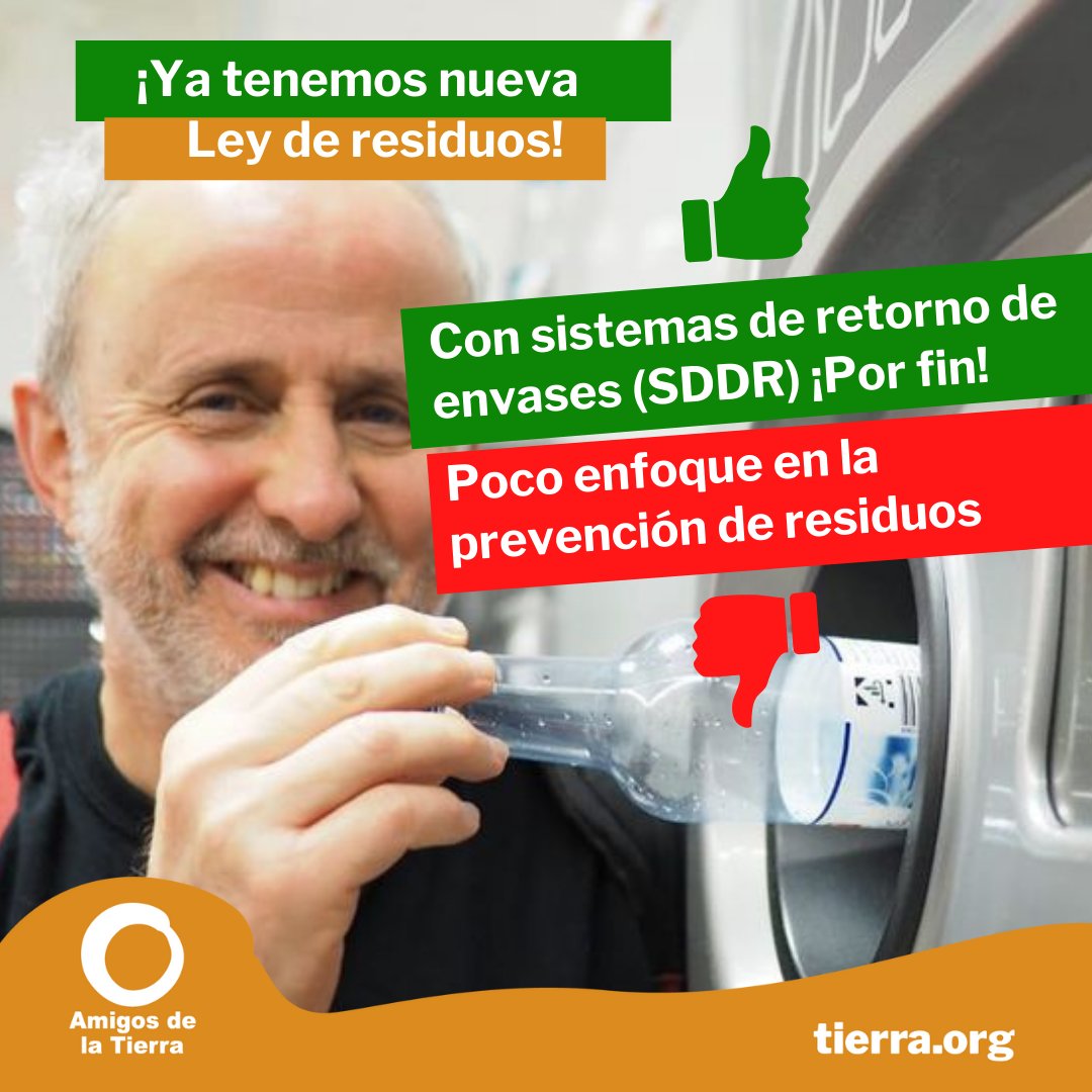 AmigosTierraEsp's tweet photo. 🥳Tenemos ya una nueva #LeydeResiduos que da un importante salto🦘 para dejar atrás la norma actual, absolutamente ineficaz y obsoleta, incorporando el retorno de envases #SDDR, aunque olvidando poner el foco en lo fundamental: prevención y reducción ☹️https://t.co/9EkpaLMJWl https://t.co/B8IAGkji5m