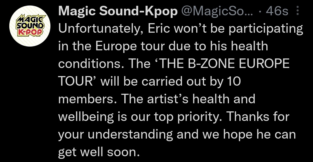 theboyzfolder's tweet photo. ERIC won't be participating in the <TheB Zone Europe Tour> 

#theboyz #더보이즈 @WE_THE_BOYZ @IST_THEBOYZ https://t.co/bgCUzoN0mq
