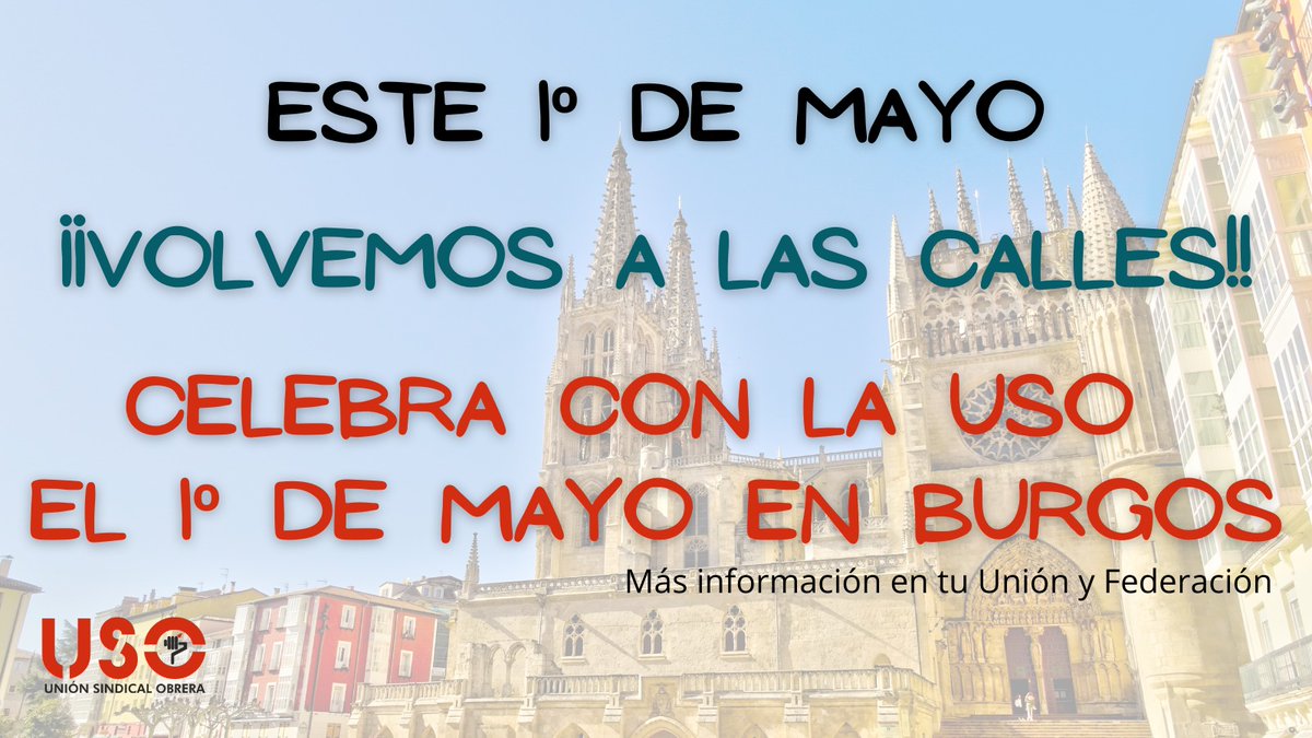 ¿Aún no te has pasado por tu Unión para conseguir tus bonos del #1DeMayo en Burgos?
No te lo pienses dos veces y ¡participa con la #USO en los actos reivindicativos del 1 de Mayo en Burgos!