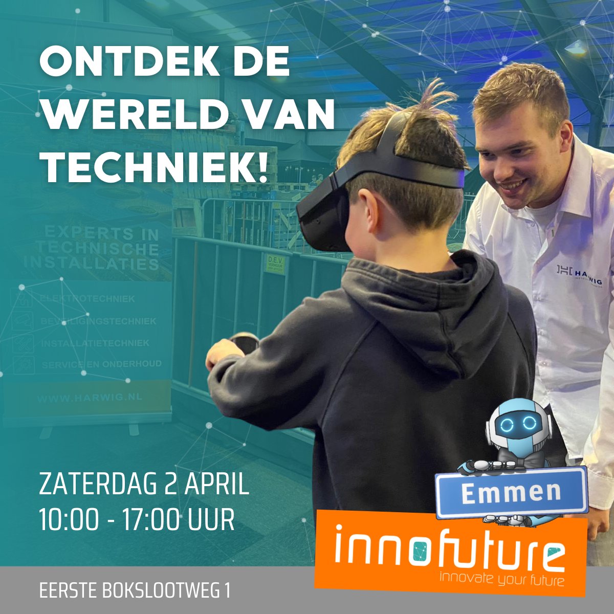 HARWIGBV's tweet photo. Morgen is het #evenement #Innofuture van 10:00 - 17:00 aan de Eerste Bokslootweg 1 in Emmen. Net zoals de voorgaande edities, zijn wij ook dit jaar weer van de partij om de #jeugd te laten zien, hoe leuk de #techniek kan zijn! 🤖 https://t.co/8WD9NYSdDW