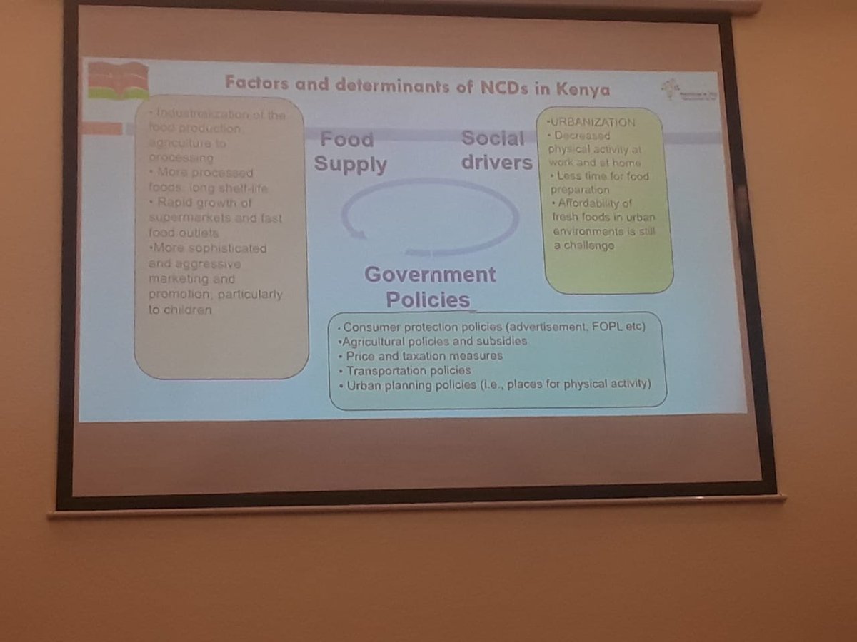 KELINKenya's tweet photo. Ms. Nyaugo: Some of the factors and determinants of NCDs in Kenya include industralization of food production, more processed foods, sophisticated and aggressive marketing, rapid growth of supermarkets. #HealthyDiets https://t.co/BPqvYSO4qk