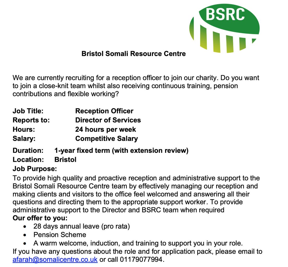 RobColborn's tweet photo. @BristolSomaliRC is hands down the best place I have ever had the pleasure of working. If you are interested in joining our team, please have a look at the vacancy below. https://t.co/pMrYCpPBZa