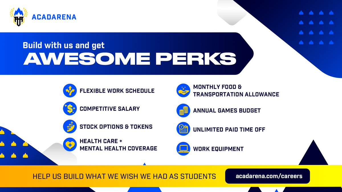 acadarena's tweet photo. 🎮 Enjoy competitive #GamerFirst benefits ranging from full-coverage health care, stock options, food &amp; games purchasing fund, and more!

#NotJustPlay #PeopleFirst #HiringAlert https://t.co/c2wiQD7D1I
