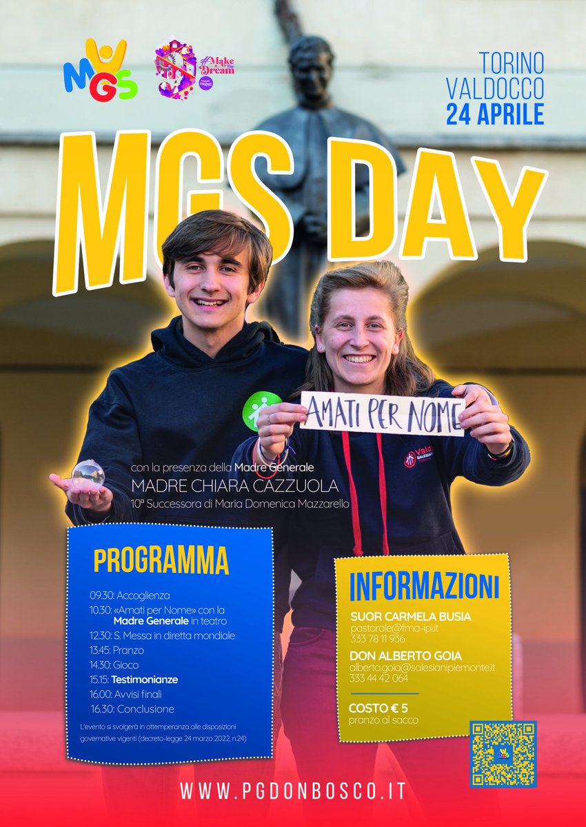 Cgfmanet_Org's tweet photo. #MGSDAY in arrivo! – #24aprile2022. L’evento vedrà la presenza della Madre Generale #IFMA, Madre Chiara Cazzuola, in occasione della #Festa del Grazie Mondiale 2022 "Sono mie figlie" nel 150° di Fondazione dell'Istituto FMA. https://t.co/yyqFkXgbkW