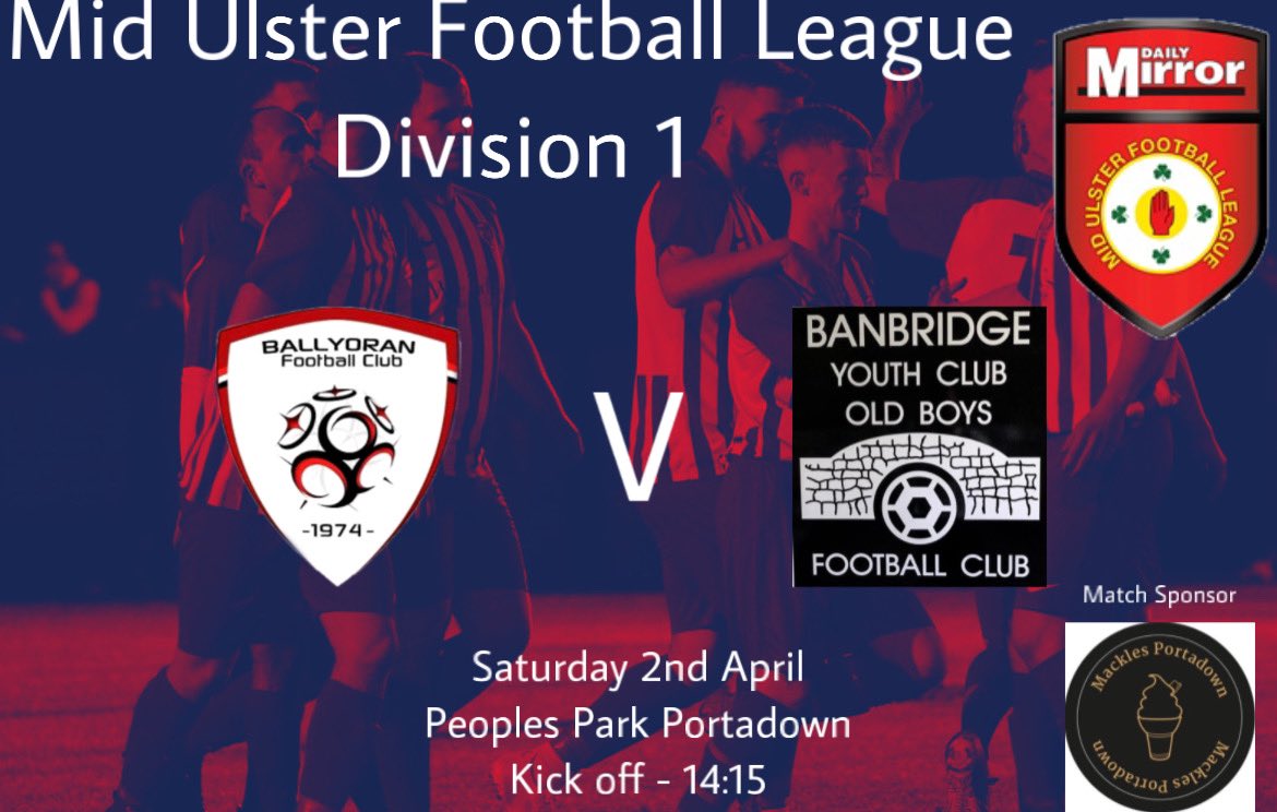 ballyoranfc's tweet photo. 🔴⚪️ Weekend Fixture’s 🔴⚪️
Both Ballyoran teams are in league action this weekend. 1st team host Banbridge YCOB in Div1 & the Reserve team travel to Dungannon Tigers Reserves
1st Team game is kindly sponsored by Mackles Portadown
#MUFL #DIV1 #RESDIV1 #RAWA
🔴⚪️🔴⚪️ https://t.co/9IcWnTEPzM