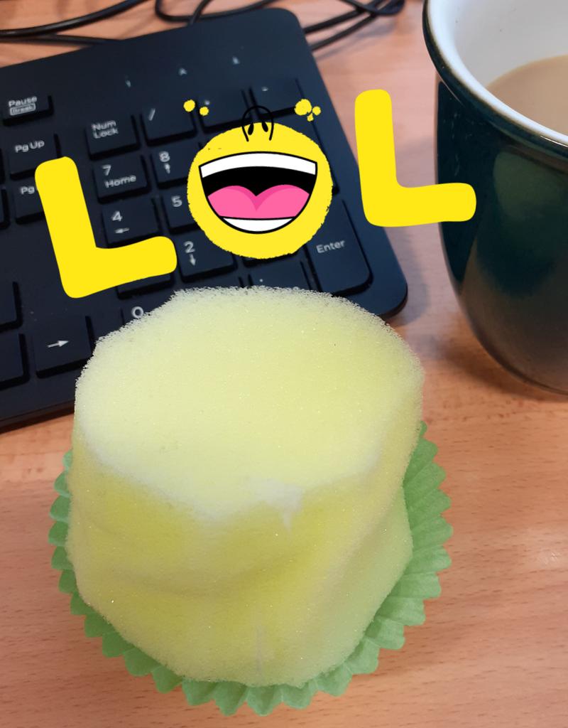 LizCoomber's tweet photo. "April fool" Just been pranked by the pupils in Room 8 with a lovely "sponge cake" to go with my morning cuppa 🤣supercharged playfulness all around today 🤡😹 https://t.co/IVhXlNQmPZ