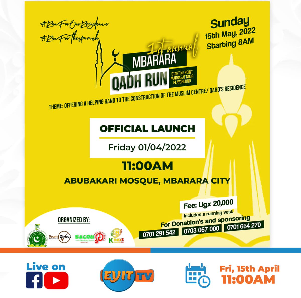ylwanga1's tweet photo. Launch of Mbarara #QadhRun which will take place on 08th May, 2022. Thank you our partners @tvwestUG @RwenzoriUg @Cocacolauganda et al., Precedes will go to construction of Qadhi's Residence in Nyamitanga, Mbarara. https://t.co/IyOMFFsDbU