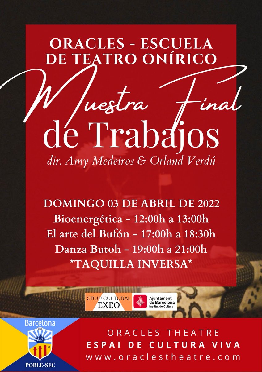 OraclesTheatre's tweet photo. CARTELERA: Del 1 al 15 ABRIL en ORACLES Theatre - https://t.co/f0qCBwLhGB El Cabaret de la Diosa - Flamenco de Cerca - Karaoke Queer - Open Mic Miracles - Ecstatic Dance - Cristo: El Pescador de Almas... Muestra final trabajos Escuela Teatro Onirico ORACLES https://t.co/YgYbo8lPwJ