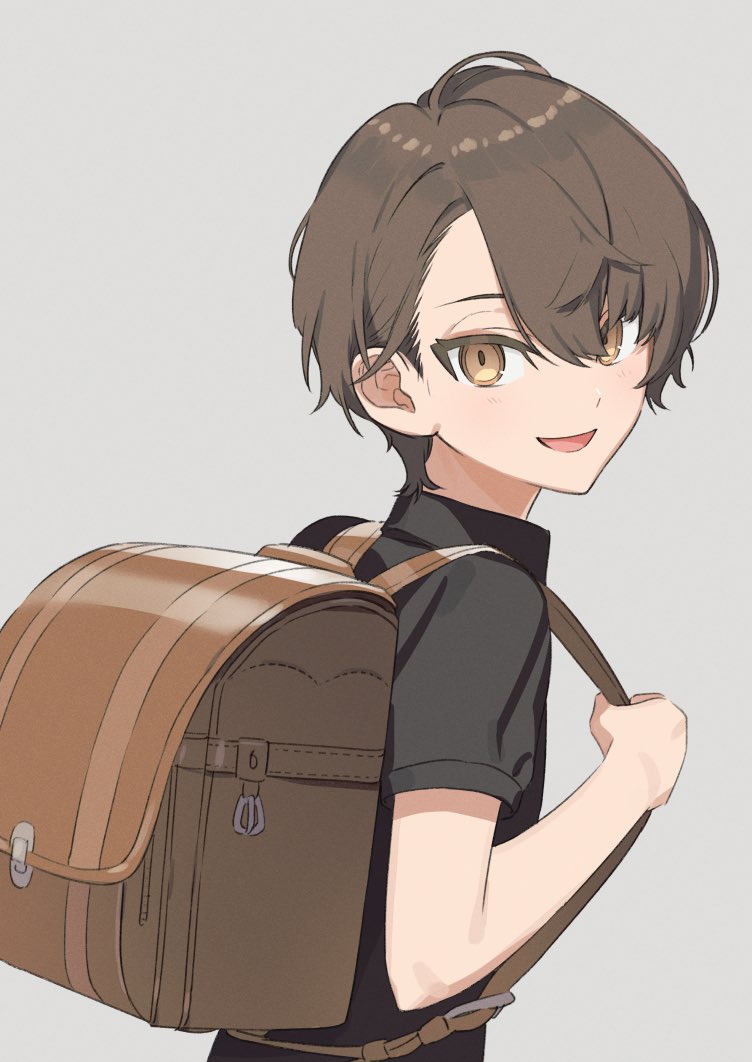 backpack bag solo brown hair looking at viewer simple background 1boy  illustration images