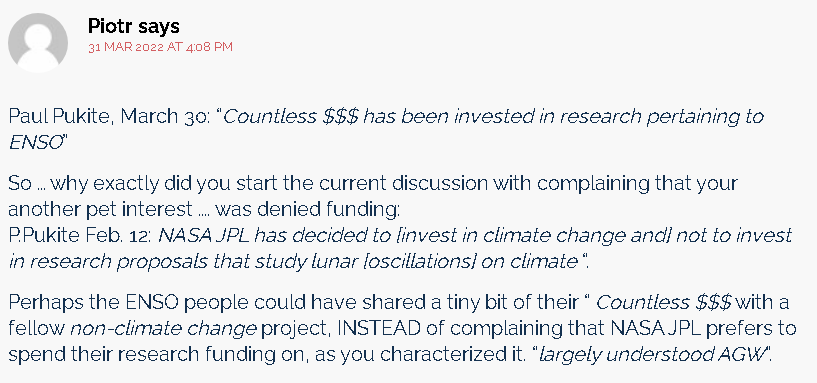 WHUT's tweet photo. #RealClimate Plenty of funding for ENSO (countless $$$), but not on the lunar and orbital aspect. Another NASA JPL scientist who has spun-off from JPL is James H. Shirley. He may have retired (I don't know) but he has incorporated as TORQUEFX and used that entity to publish (...) https://t.co/kOMRpmHocD