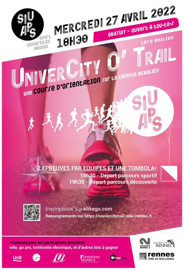 RennesUniv's tweet photo. 🧭UniverCity O'Trail - Mercredi 27 avril
🏃Le #SIUAPS - service interuniversitaire des activités physiques et sportives - organise la 1ère édition de l'UniverCity O'Trail, une course d'orientation par équipe sur et autour du #CampusBeaulieu à Rennes
https://t.co/TDC1OOoy8k https://t.co/jiO65X0MQD