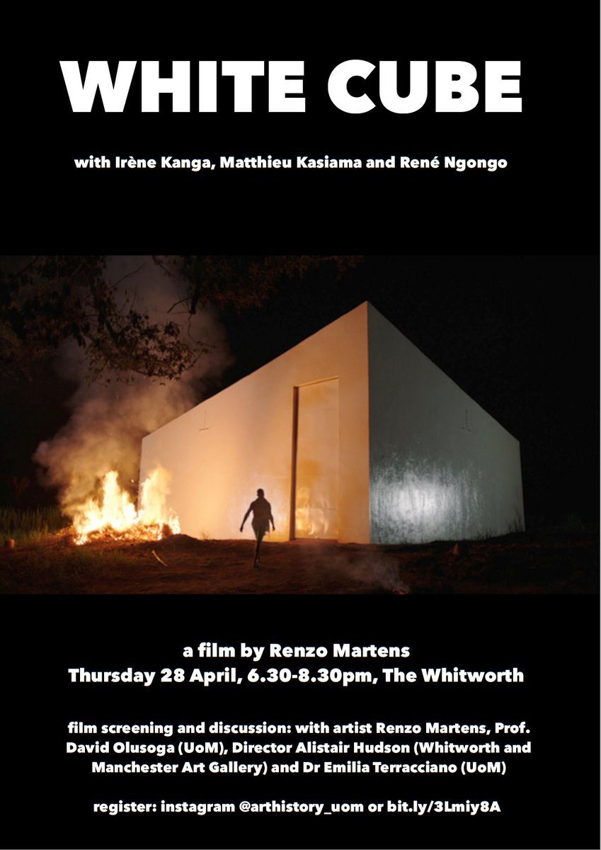 28 April_6.30-8.30pm White Cube film screening and discussion with Renzo Martens, Alistair Hudson, David Olusoga, and Emilia Terracciano <a href="/WhitworthArt/">the Whitworth</a> 
Free and open to all
Registration now open for this event: eventbrite.co.uk/e/white-cube-r…