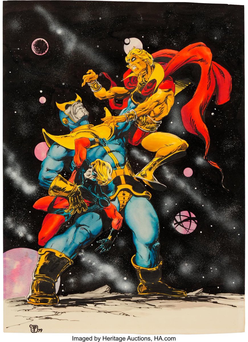 ComicbooksM's tweet photo. Thanos vs Capt.Mar-Vell and Adam Warlock by Jim Starlin (1979). https://t.co/K5LNAtezfH