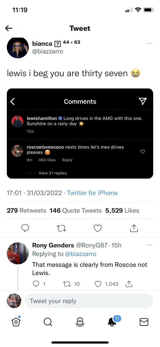 F1Cheerleader's tweet photo. This feed was funny I had to screenshot and share and I have to agree with them and say: Bianca, it’s clearly the dog responding #letdogstweet 🤣😂 #lewishamilton #dog #funny #twitter #people #dogsoftwitter https://t.co/HGscfpThnq
