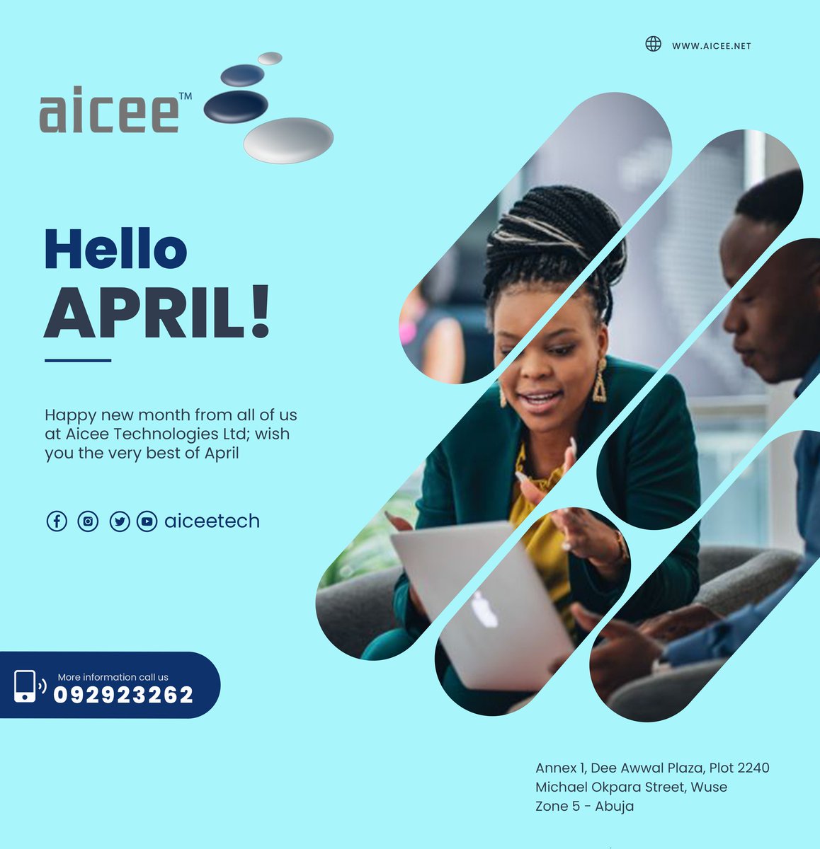 aiceetech's tweet photo. #HappNewMonth from all of us @aiceetech. Look out for amazing deals and promotions on our social media handles as well as vacant positions  this #April. 
.
.
#AprilFoolsDay #April1st #business #marketing #ICT https://t.co/b2DzaZm19e